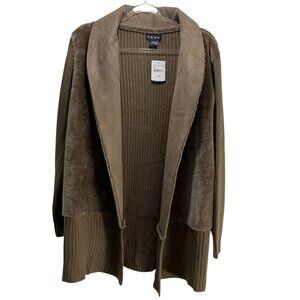 Ceny Nordstrom Long Faux Suede Cardigan Duster Sweater Womens L New Camel Ribbed